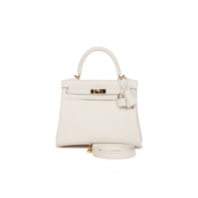 HERMES KELLY 25 WHITE SWIFT GOLD HARDWARE HANDMADE (25*17*7cm) HERMES KELLY 25 WHITE SWIFT GOLD HARDWARE HANDMADE (25*17*7cm)